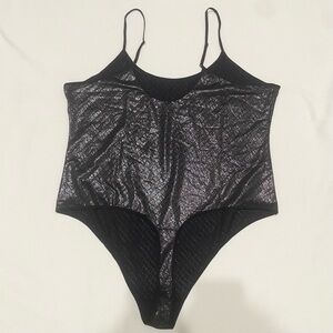 Skims Logo Mesh Foil Cami Bodysuit Onyx Black